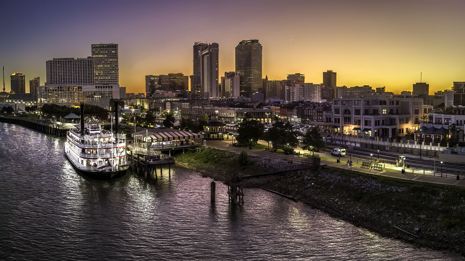 New Orleans River Paddle boat at sunset Home Hero